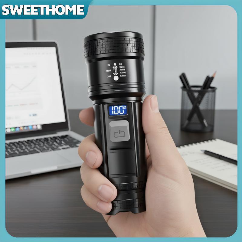 SWEETHOME ไฟฉายกําลังสูงพิเศษจอแสดงผลดิจิตอลอิเล็กทรอนิกส์ไฟฉายกันน้ําซูมมือแสงโคมไฟตั้งแคมป์กลางแจ้