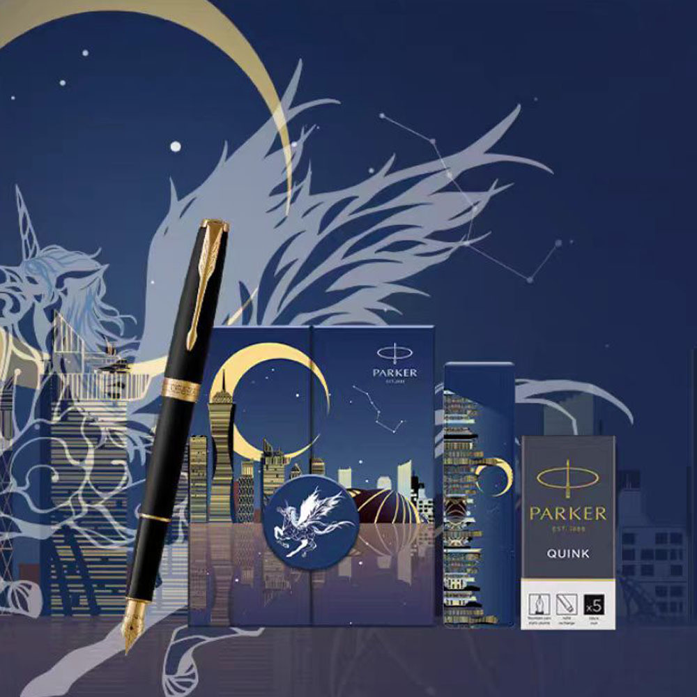 PARKER PARKER Fountain Pen Take Dreams เป็น Horse Gift Box Droll Matte Black Rod ปากกาหมึกโลหะ 23K G