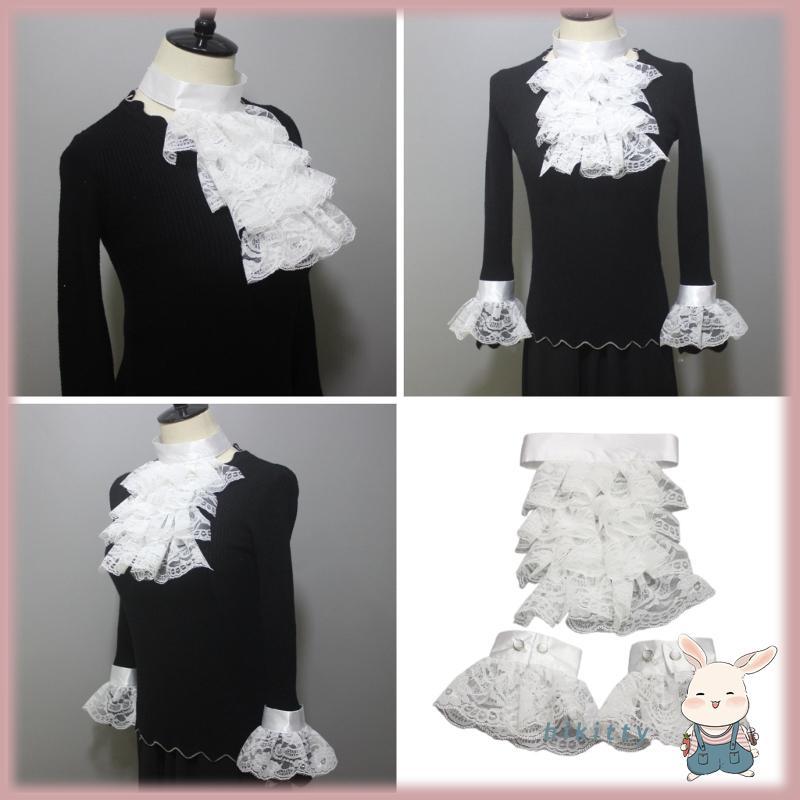 Delicate Women Jabots Collar Wrist Cuffs Adjust False Collar White Ruffle Collar