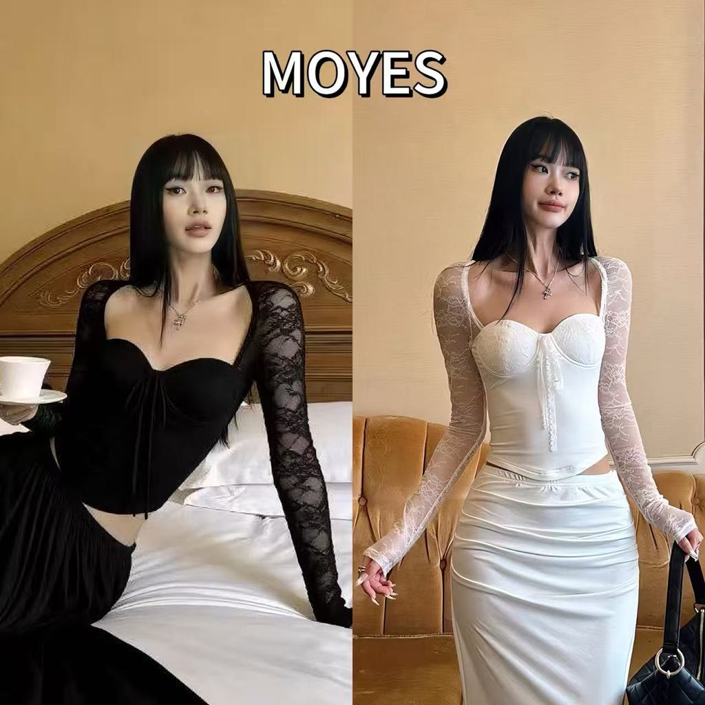 MOYES🔥เสื้อยืดแขนยาวขาวดำสำหรับผู้หญิง สไตล์ใหม่สำหรับฤดูใบไม้ร่วง/ฤดูหนาว ดีไซน์เข้ารูป สามารถใส่เป็นเสื้อตัวในได้