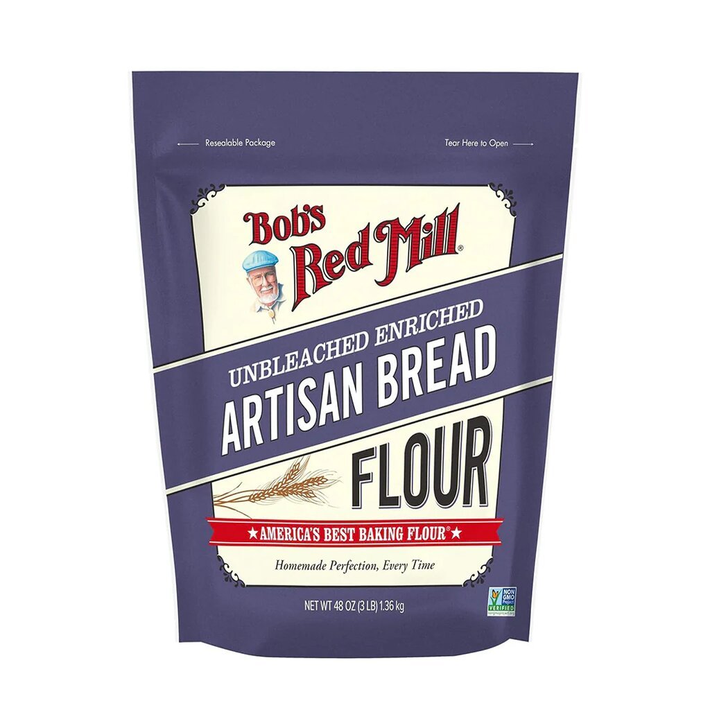 (Size1.36 Kg) Bob's Red Mill Artisan Bread Flour 1.36 Kg. แป้งทำขนมปัง Artisan ไม่ขัดสี (01-9381)