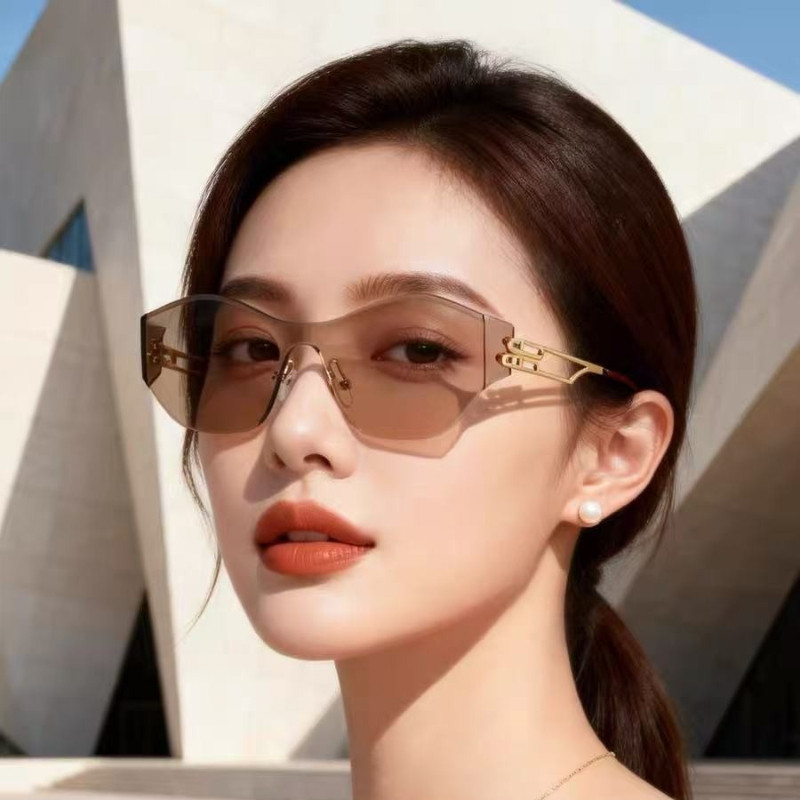 แว่นตากันแดดแบบรูปไข่ไร้ขอบ UV400 เลนส์ขนาดใหญ่ กรอบโลหะสไตล์พังก์สำหรับทั้งชายและหญิง ราคา ถูกที่สุด ดีลบีเคเค แกลเลอรีภาพที่ 6