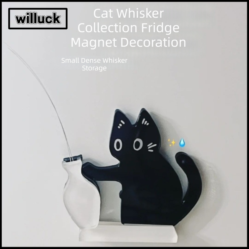 WILLUCK Cat Whisker Collection เครื่องประดับ,อะคริลิคการ์ตูนแมวผมเก็บอนุสรณ์กล่อง,ตลกแม่เหล็กแมวตู้เย็นสติกเกอร์สําหรับตกแต่งบ้าน