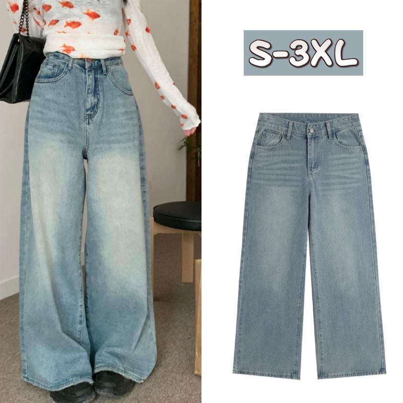 Yoka ไซซ์ S-3XL กางเกงยีนส์ สไตล์เกาหลี แนววินเทจ เท้ากว้าง สวยๆเก๋ๆ Clothing Jean Lady ผู้หญิง