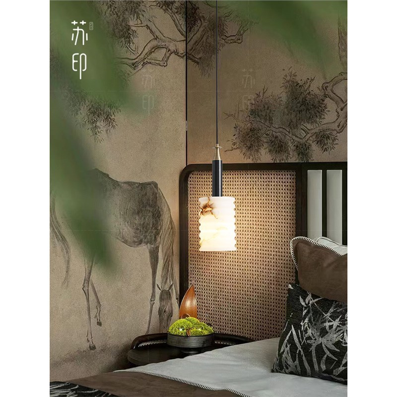 Suyin New Chinese-style small chandelier made of natural marble for a Zen-inspired bedroom LED Resta
