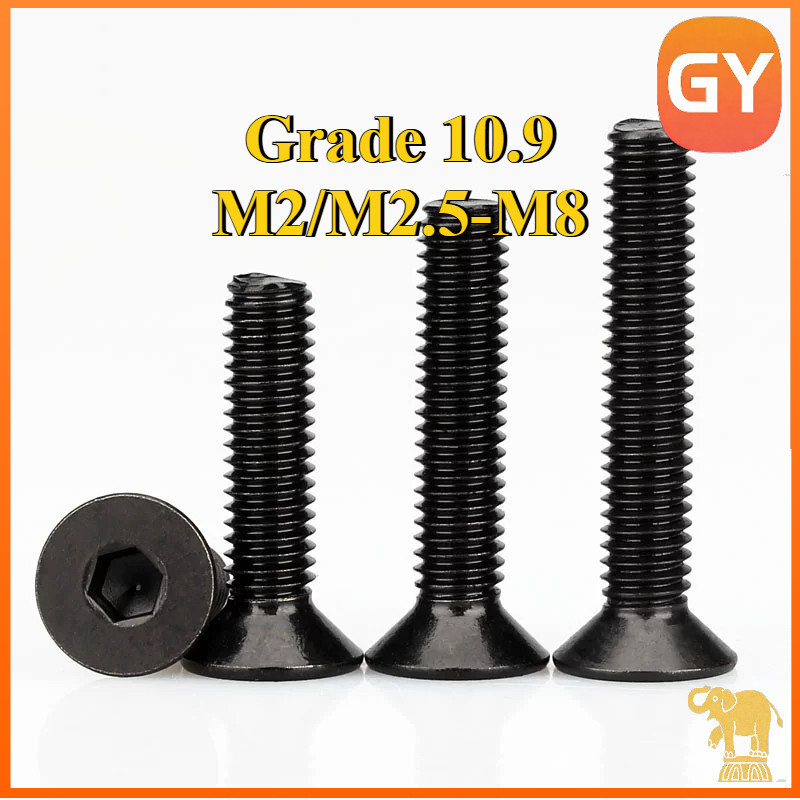 น็อตสกรู หัวจม เตเปอร์ เกรด10.9สีดําชุบนิกเกิล M2/M2.5/M3/M4/M5/M6/M8 * L3-60mm / Flat Head Hexagon Socket DIN7991 [GYYY-TG]