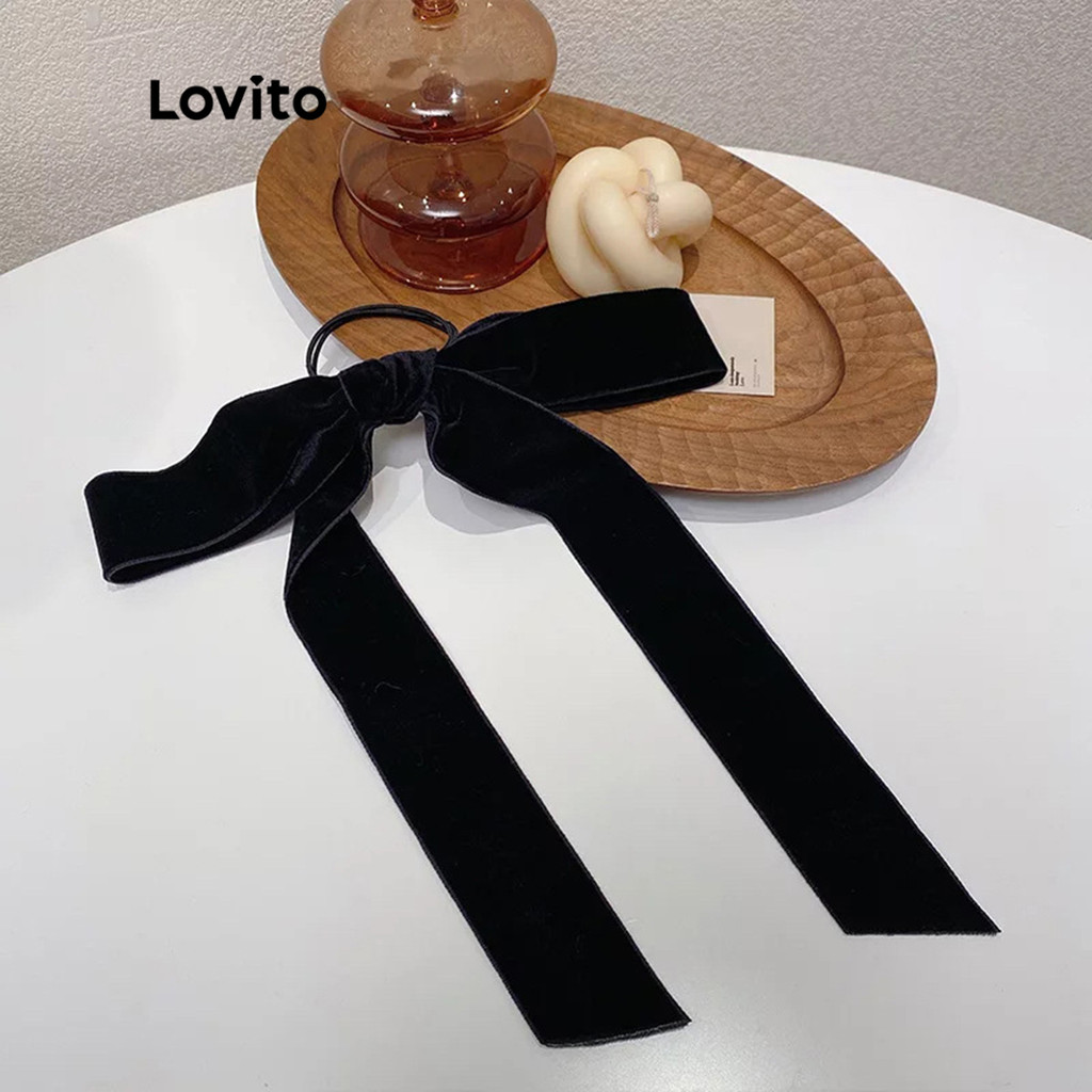 Lovito ربطة شعر قماش كورية أنيقة — أسود — صورة 5