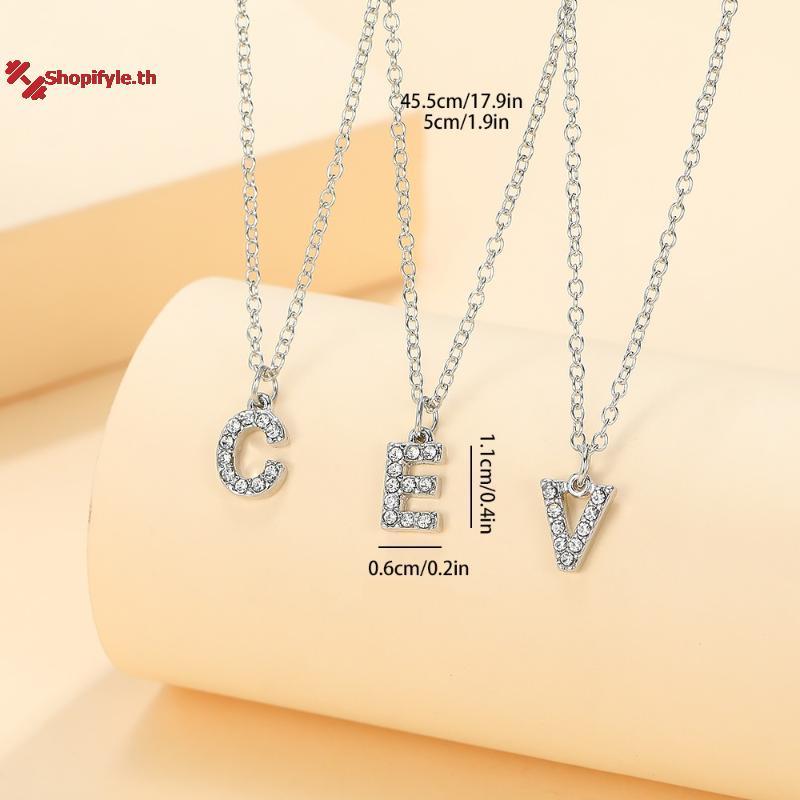 Shopifyle แฟชั่น Shining AZ จี้สร้อยคอ Charm 26 ตัวอักษรเริ่มต้นชื่อ Clavicle Chain Party เครื่องประ