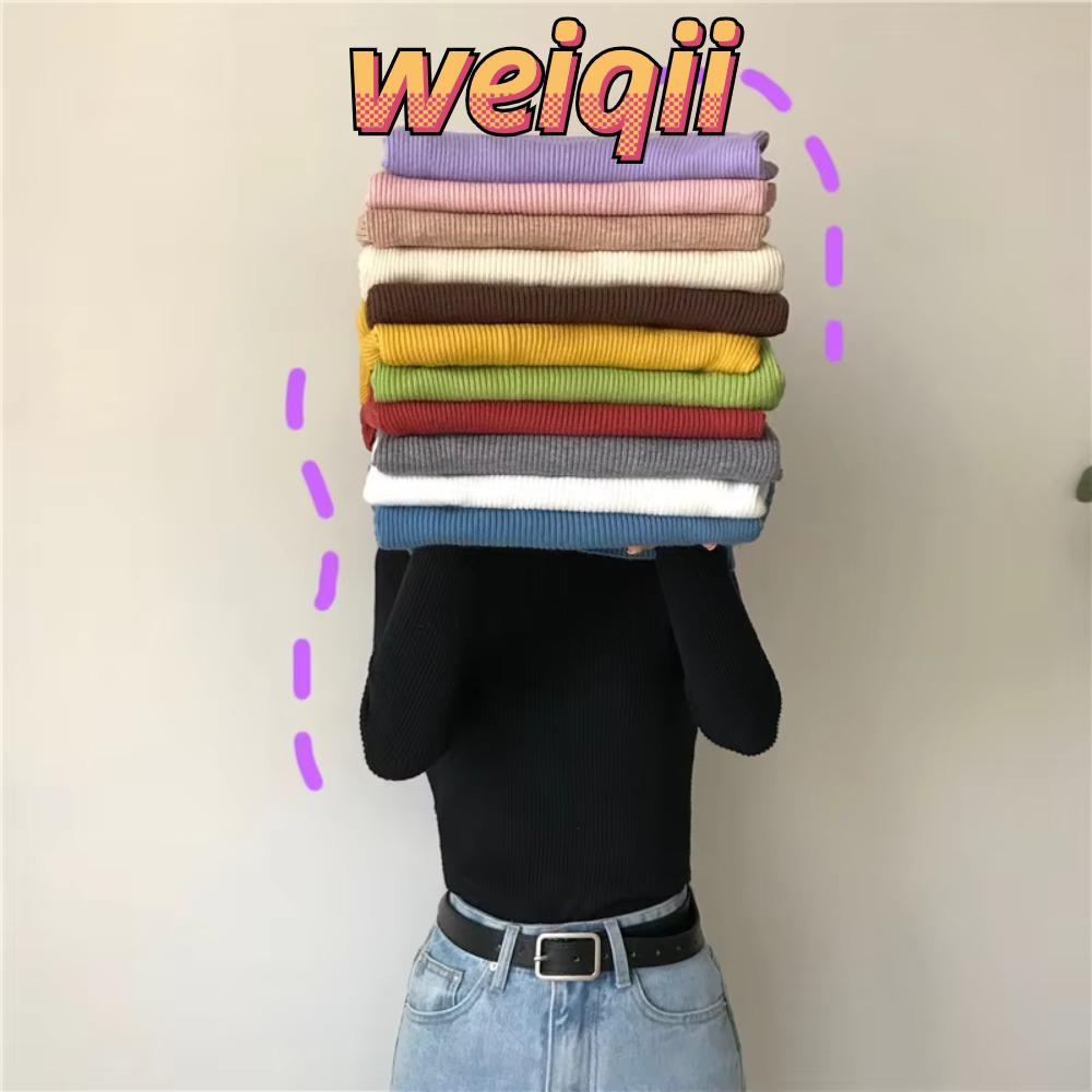 เว่ยชี่ เสื้อกันหนาวฤดูใบไม้ร่วง สีทึบแขนยาวสำหรับผู้หญิง ชม.eap คอเต่า เสื้อยืดหยุ่นสำหรับฤดูหนาว