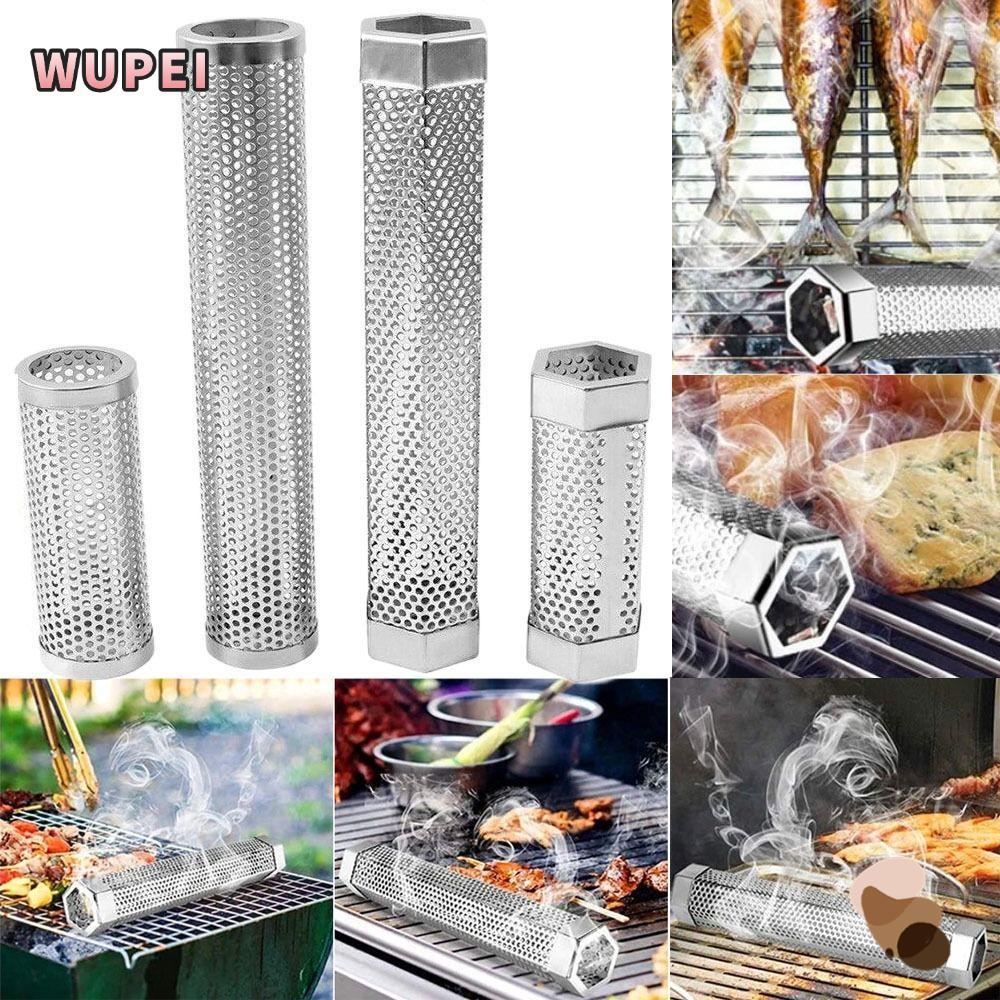 WUPEI สแตนเลสตาข่าย Camping อุปกรณ์เสริมกล่องรมควันเม็ด Smoker กล่องบาร์บีคิว BBQ Smoker Tube