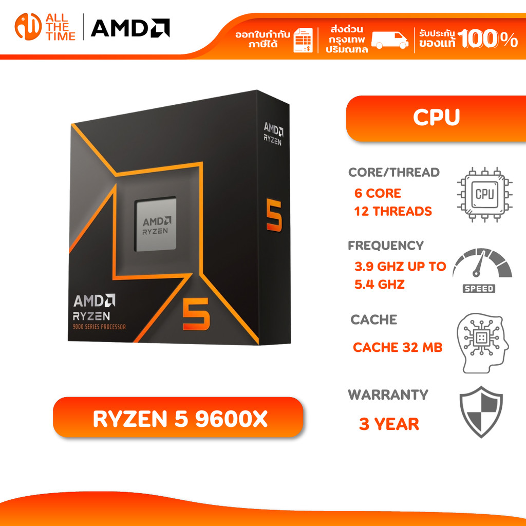 AMD RYZEN 5 9600X CPU 6Cores/12Threads 3.9 GHz (SOCKET AM5) : CPU-AMD-R59600XWF