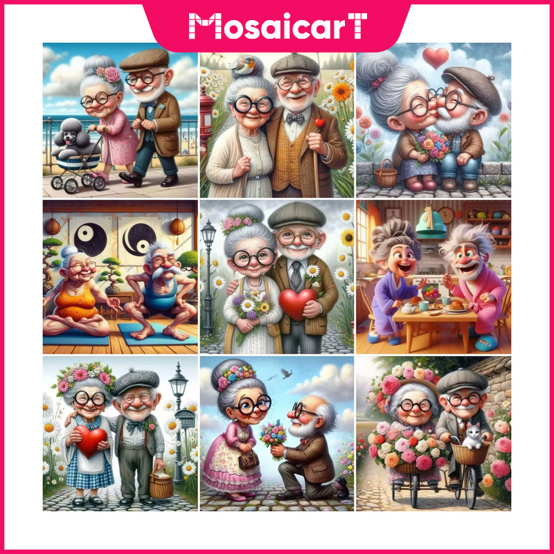 MA การ์ตูนคู่เก่า 5D เพชรจิตรกรรมชุดคริสตัล Cross Stitch Full Diamond Home Wall ตกแต่ง ขนาด 30x30/40x40/50x50/60x60 ซม.