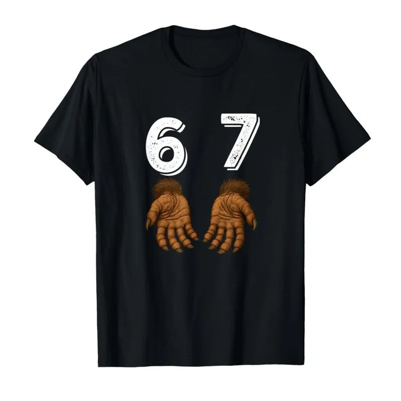 เสื้อยืดลายตลก Funny Six Seven 6 7 Meme Gen Alpha Slang 67 Bigfoot สำหรับผู้ชายและผู้หญิง ผ้าฝ้าย 10