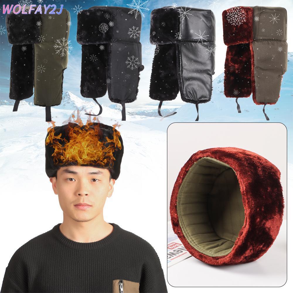 WOLFAY2J Trapper Bomber Hats Bonnet Men Earflap Fur หมวกสกี