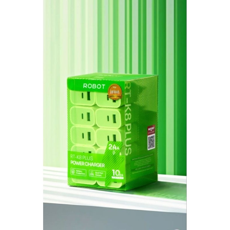 ROBOT RT K8 plus 2.4A อะแดปเตอร์เอาต์พุตคู่ (1 กระปุก 10 ชิ้น) RJ99