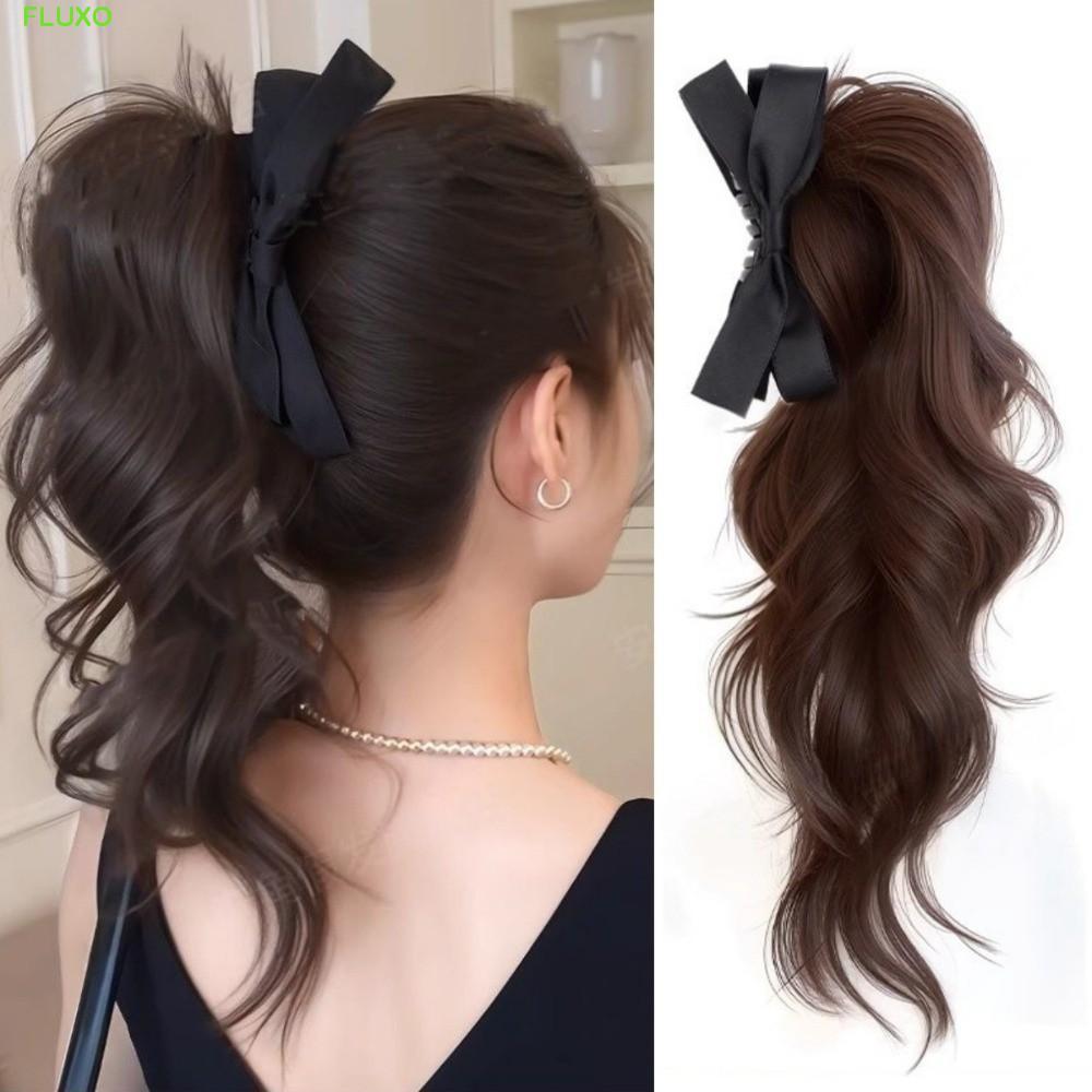 โบว์ตกแต่งผมหางม้า สังเคราะห์ ยาว แบบวินเทจ พร้อมคลิปifix
