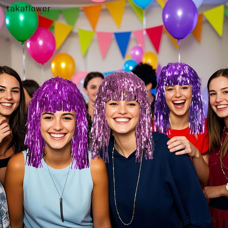 วิกผมและหมวก foil tinsel จาก Takaflower - เหมาะสำหรับชุดแฟนซีปาร์ตี้และอุปกรณ์คอสเพลย์