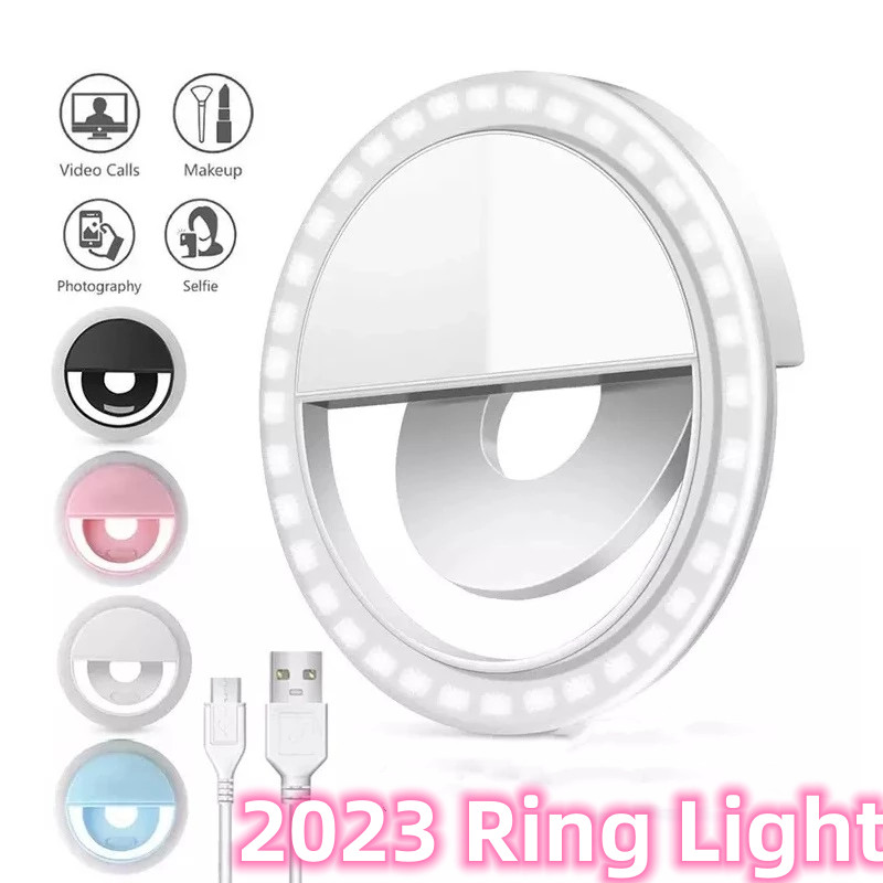 ชาร์จ USB Selfie Ring Light เลนส์โทรศัพท์มือถือ LED Selfie โคมไฟแหวนสําหรับ iPhone สําหรับ Samsung X