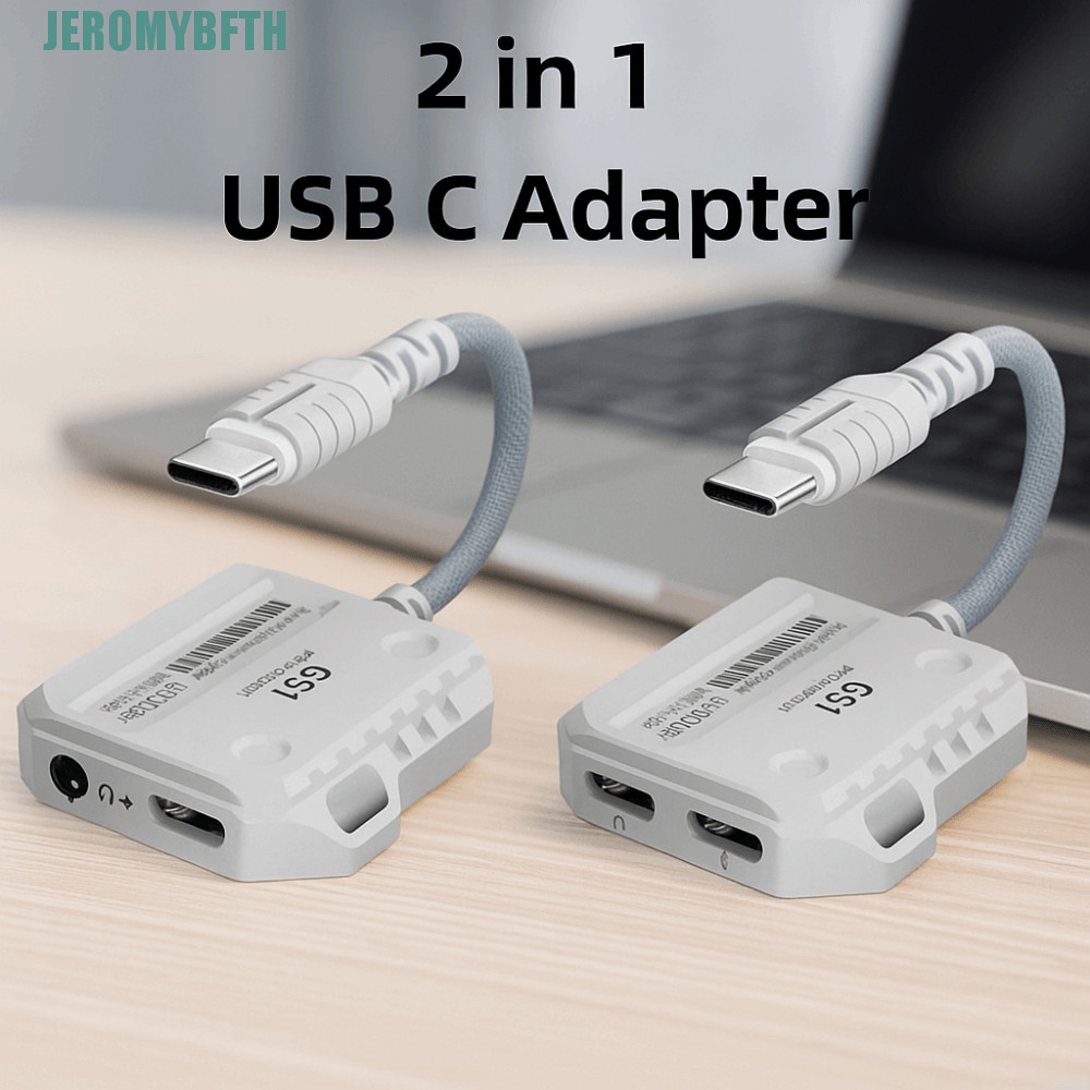 JEROMYBF อะแดปเตอร์ USB C 2 in 1, พอร์ตคู่ 3.5 มม.ตัวแปลงหูฟัง 2 in 1, การชาร์จอย่างรวดเร็วน้ําหนักเ