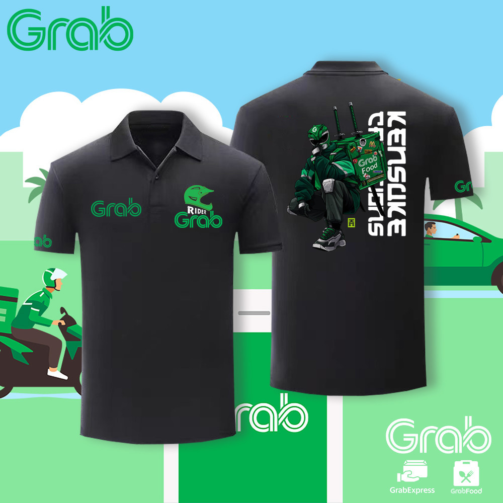 เสื้อผ้าฝ้าย 【สินค้าพร้อมส่ง】Polo Grab Food Rider Baju Grab Classic Polo เสื้อโปโลแขนสั้น top Grab F