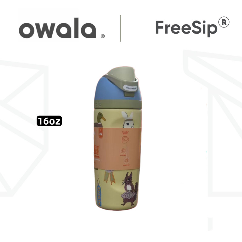 Owala FreeSip ขวดน้ําสแตนเลสหุ้มฉนวน 16 ออนซ์ – ป้องกันการรั่วซึม, เก็บความเย็น 24H, ฝาหลอด 2-in-1, ปลอดสาร BPA สําหรับการเดินทางและยิม