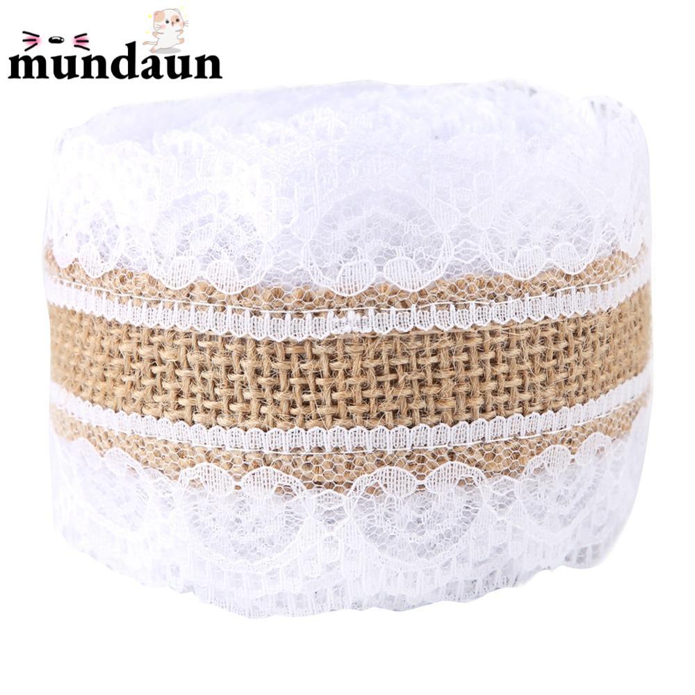 MUNDAUN Hessian Jute Ribbon, Jute White Burlap Lace Ribbon, Ribbon Lace Vintage Lace Linen Ribbon Gi