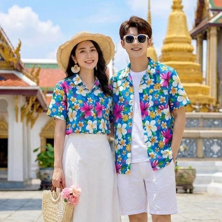 018 เสื้อเชิ้ตลายดอก ผ้าคอตตอน100% สีไม่ตก ผ้าไม่หด ลายคมชัด มีไซส์หญิงชาย S-5XL งานไทย ส่งจากไทย*1ตัว* รูปที่ 5