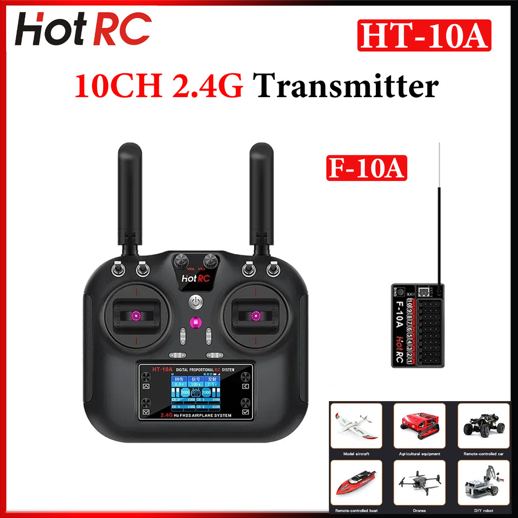 HOTRC HT-10A 10CH 2.4G เครื่องส่งสัญญาณหน้าจอสีรีโมทคอนโทรล F-10A สําหรับ RC เครื่องบิน Drone เครื่อ