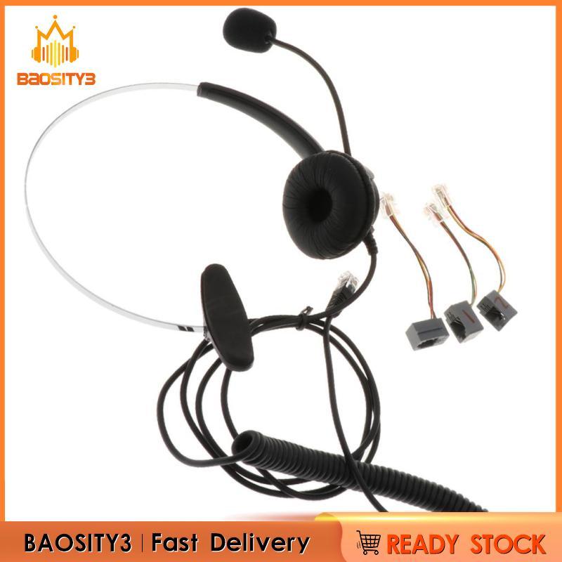 [Baosity3] ชุดหูฟัง Monaural, หูฟังแฮนด์ฟรีคอลเซ็นเตอร์สําหรับโทรศัพท์ตั้งโต๊ะพร้อมไมโครโฟนตัดเสียงรบกวน - สีดํา