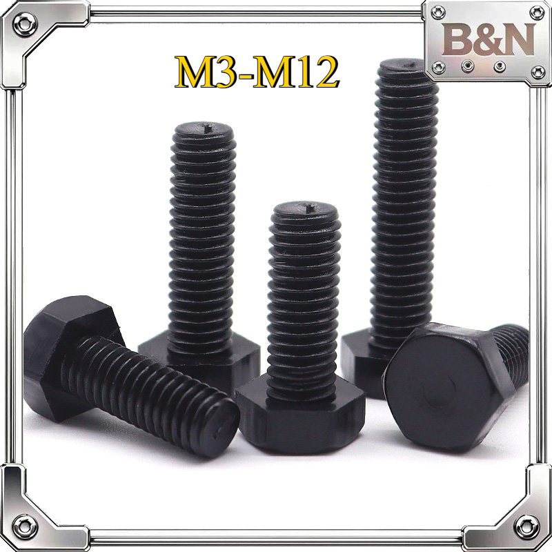 ไนลอนสีดําสกรูหกเหลี่ยมภายนอกสกรูพลาสติกฉนวนหกเหลี่ยมหัวสกรูพลาสติก Bolt สกรู M3/M4/M5/M6/M8/M10/M12