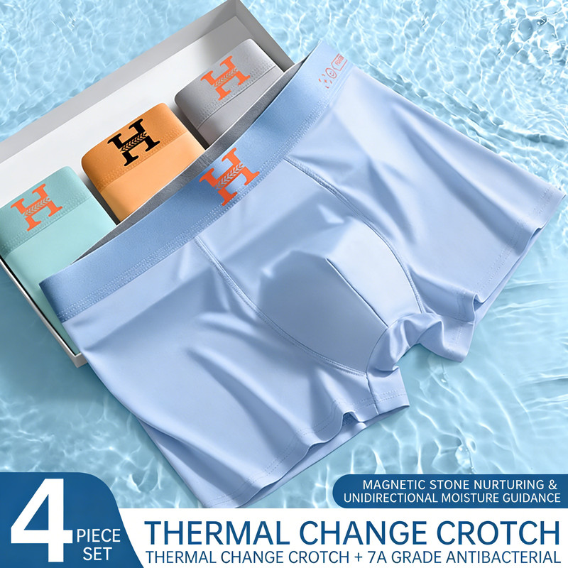 4 ชิ้น/ล็อต 40-92.5 กก.ผู้ชายผ้าไหมน้ําแข็งชุดชั้นในนุ่ม Breathable Quick-Dry Skin-Friendly กลางเอวไ