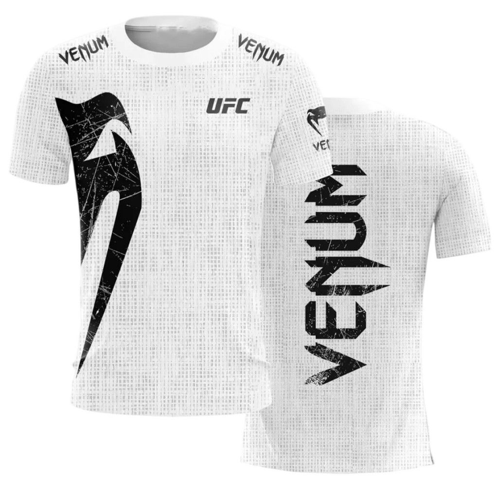 men's UFC black and white T-shirt - traditional short-sleeved 3D printed T-shirt -  casual unbuttone