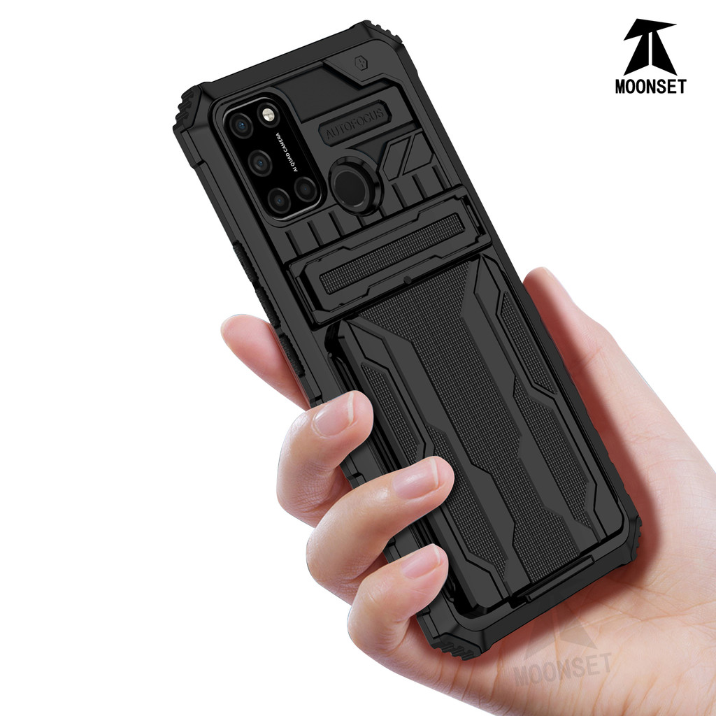 สําหรับ Realme C17 / Realme 7i เคส Kickstand Card Holder Hard Back Soft Edges ฝาครอบกันกระแทกสําหรับ