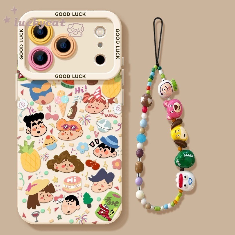 การ์ตูนสีสันสดใส Boy และ Friends + Lanyard Cho iPhone 17 16 15 14 13 12 11 Pro Max X Xr Xs Max 7 8 Plus SE2020