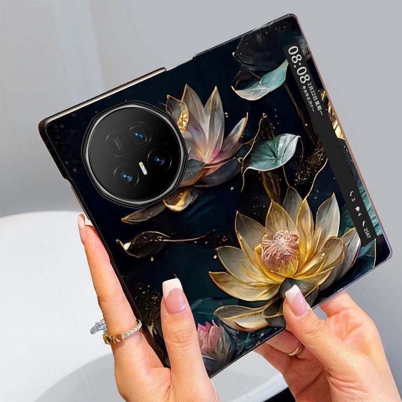 MagicV5 สําหรับ Honor Magic V5 Magic V3 Magic V2 Magic VS2 หรูหรา Golden Lotus Art หนัง PU กันกระแทก