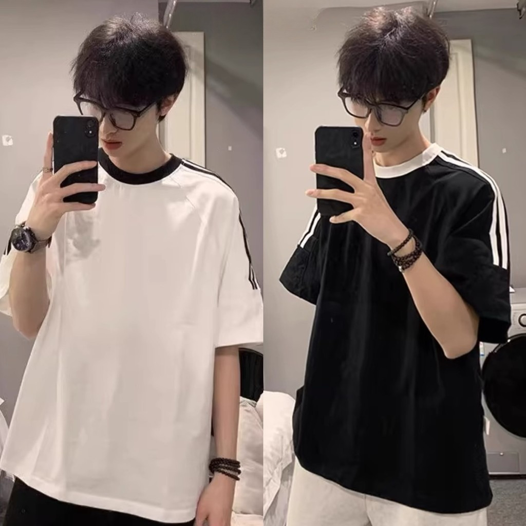 Chaistyle เสื้อยืดผู้ชาย แบบบาง แบบหลวม คอกลมแขนสั้น ชุดคู่รัก เสื้อผู้หญิง ลำลอง