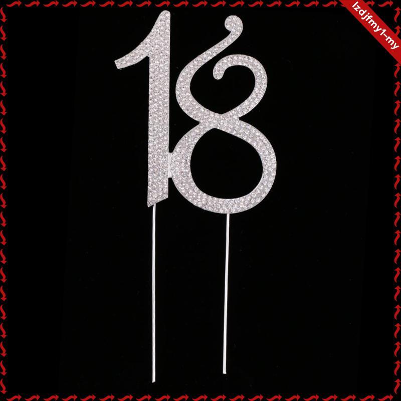 [leipupa] Crystal Rhinestone 18th Cake Topper Anniversary Birthday Party Decor สีเงิน