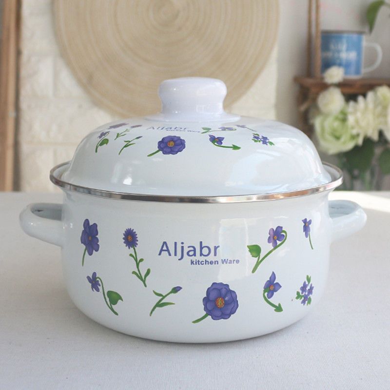 加厚珐琅搪瓷锅161820cm搪瓷福锅蒸锅泡面锅煮面炖汤锅双耳锅20260306Thickened Enamel Pot 16/18/20cm Enamel Fortune Pot Steamer P