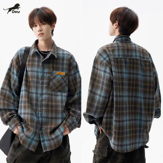 DAW เสื้อเชิ้ตลายตาราง มีกระเป๋า กระดุมแถวเดียว เสื้อเชิ้ตแขนยาว มีหลายสีให้เลือก ไม่เป็นขุยง่าย ไม่ยับง่าย unisex