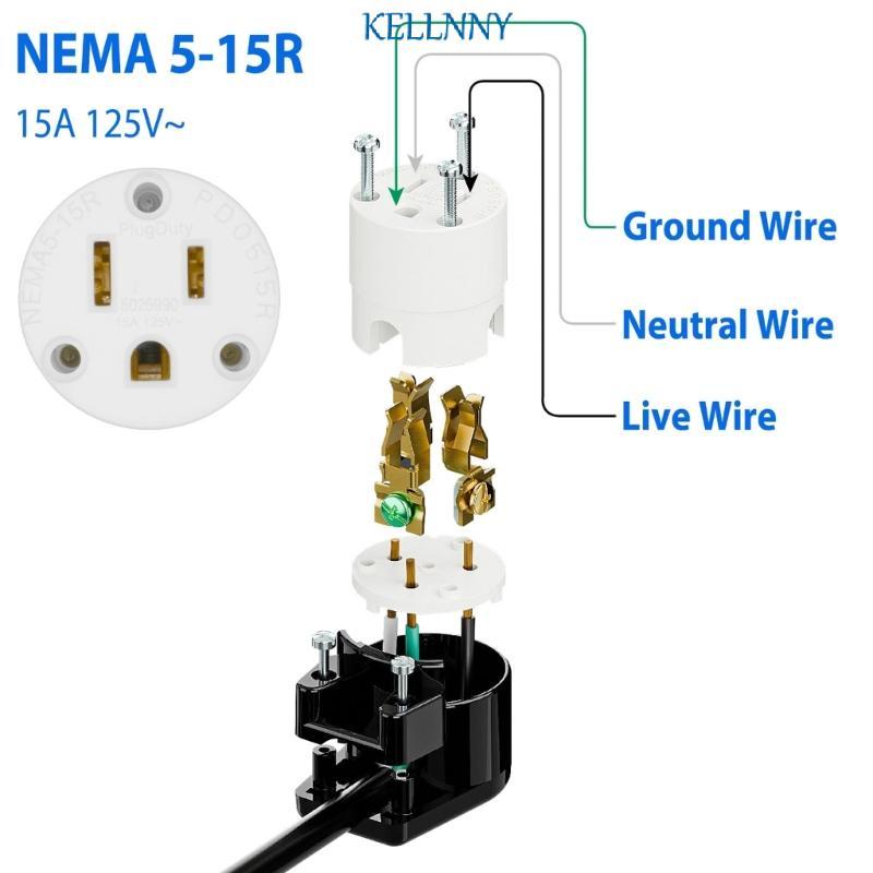 Kelln ปลั๊กไฟ Receptacle หมุนได้มุมขวาสําหรับมาตรฐาน NEMA 5 15R ขั้วต่อสายไฟ