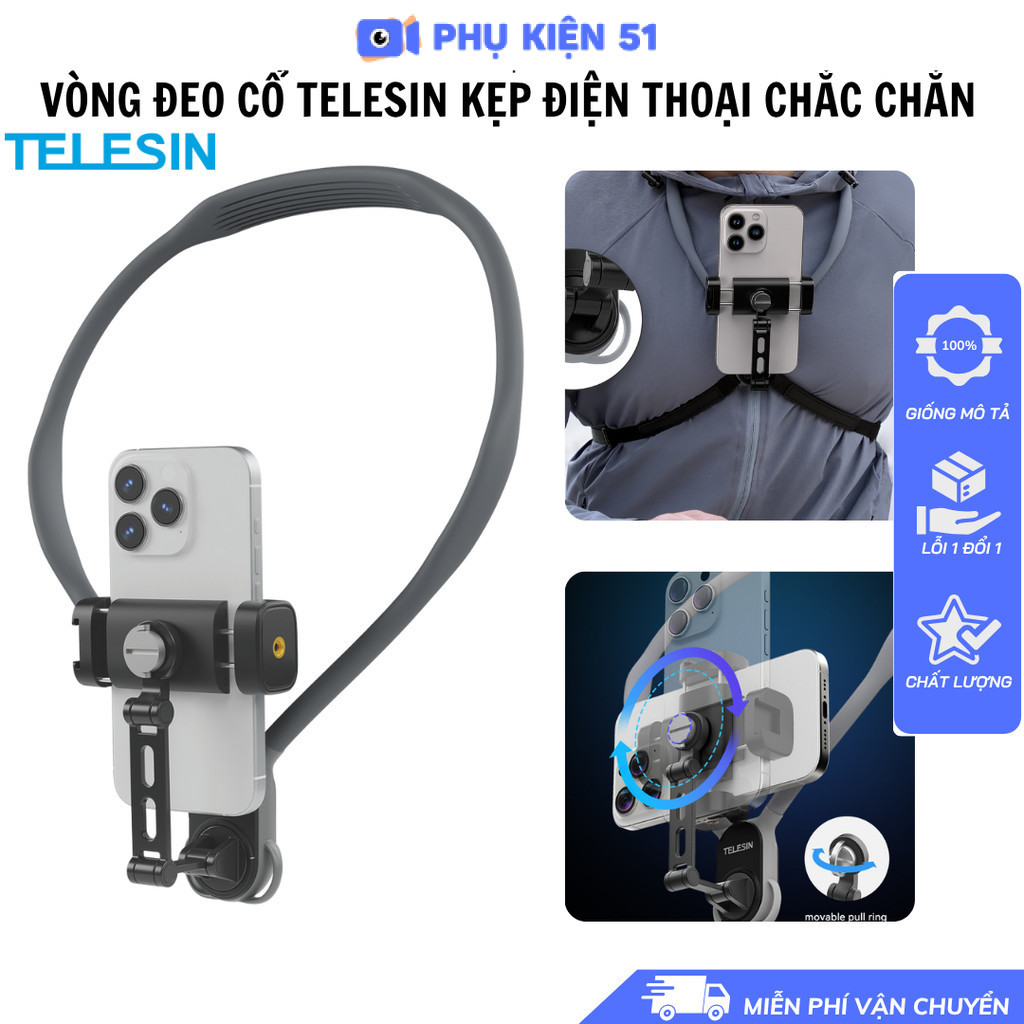 Telesin POV สร้อยคอหนีบโทรศัพท์อย่างแน่นและเฟล็กซ์ เข้ากับคอและรองรับการหมุนแนวนอนและแนวตั้ง