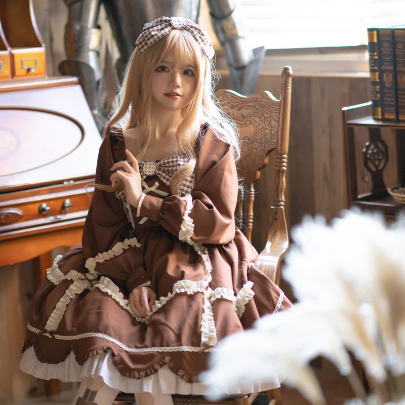 Bear Cookie lolita Dress Original op แขนยาวน่ารัก lolita Dress Dress Light lo Skirt