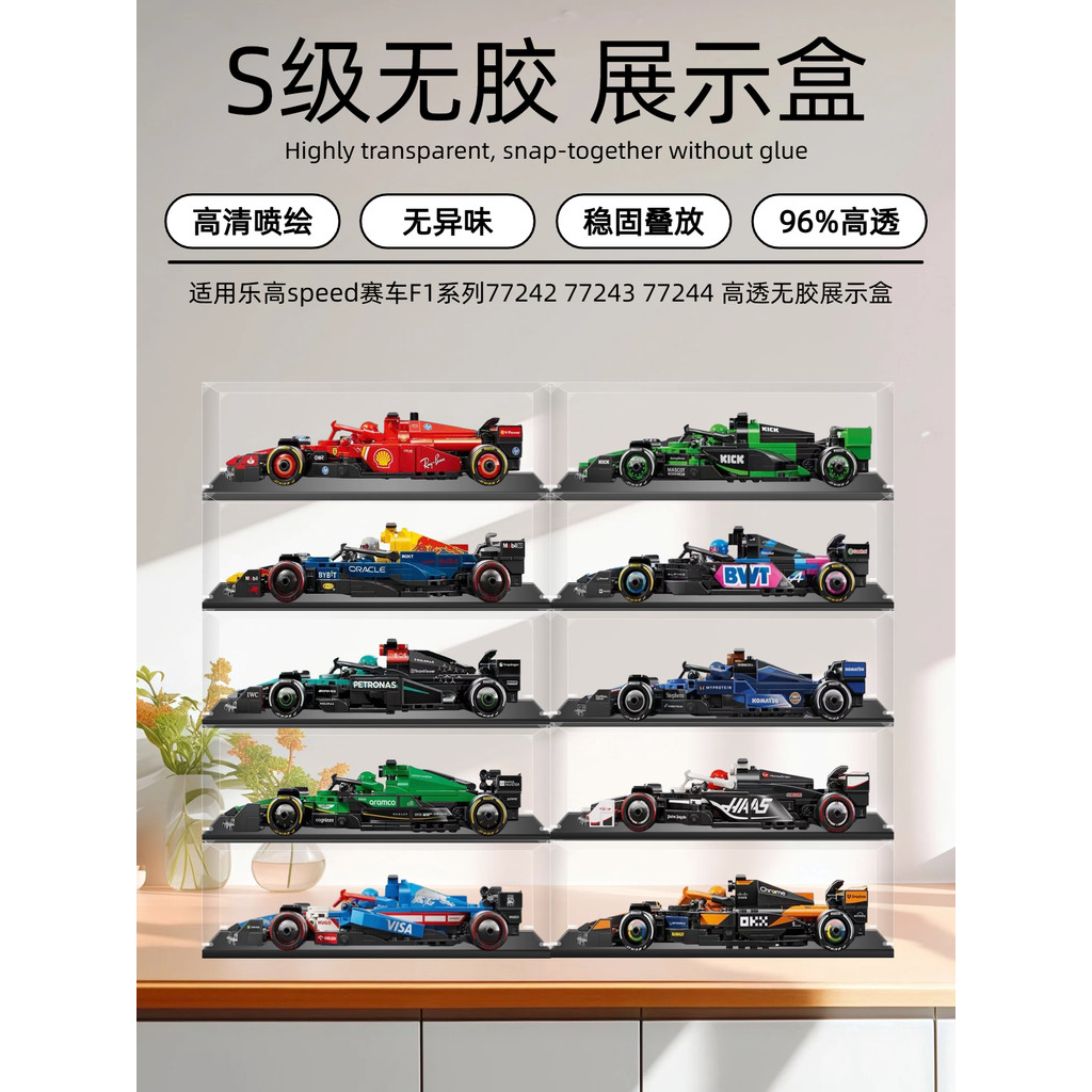 [กล่องแสดงโมเดล] กล่องแสดงอะคริลิคเหมาะสําหรับ Lego speed Racing F1 Series 77242 77243 77244 กล่องเก