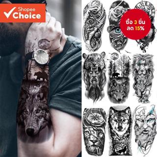 สติ๊กเกอร์รอยสักชั่วคราวออกแบบสัตว์กันน้ําสิงโตเสือหมาป่าสํา…