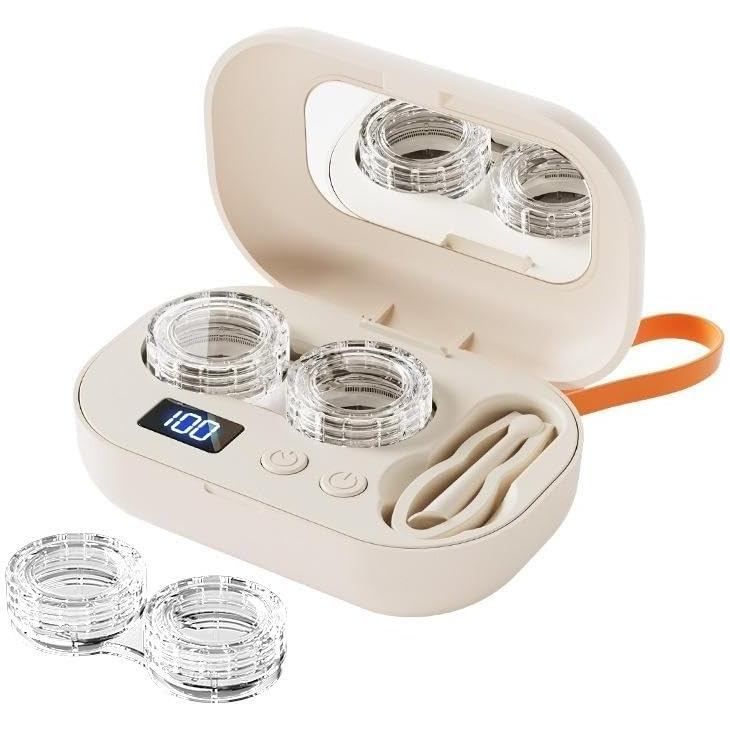 Ultrasonic Contact Lens Cleaner Rechargeable Eye Contact Cleaner with Vanity Mirror Compact Contact 