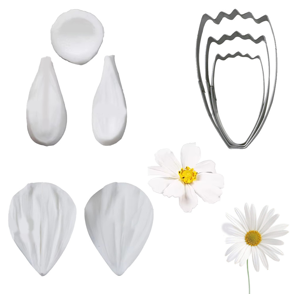KAILAEN Daisy,Cosmos น้ําตาลดอกไม้ Fondant ดอกไม้แม่พิมพ์เครื่องตัดกลีบซิลิโคนหลอดเลือดดําแม่พิมพ์,กลีบสแตนเลสเครื่องตัด DIY มือหัตถกรรมดอกไม้เบเกอรี่เค้กตกแต่ง