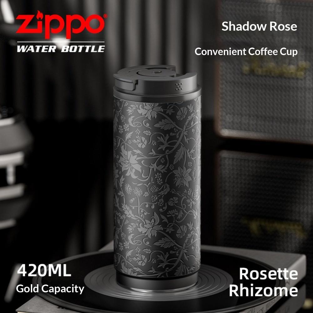 ZIPPO Urban Series Black Warrior Coffee Thermos - Blackened Rose 420ml, Shadow Rose, Rosette Rhizome, Gold Capacity