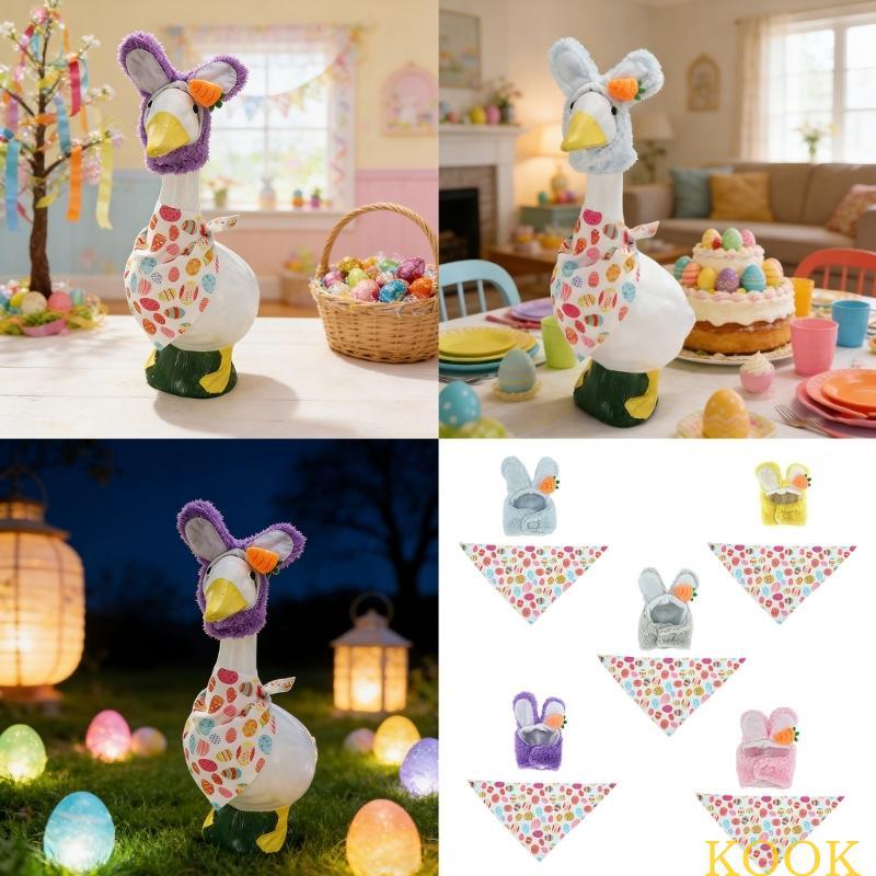 KOOK Plush Holiday Geese ชุดผ้าพันคอกระต่ายหมวก Geese เสื้อผ้าสําหรับ Holiday Party สนามหญ้า Porch A