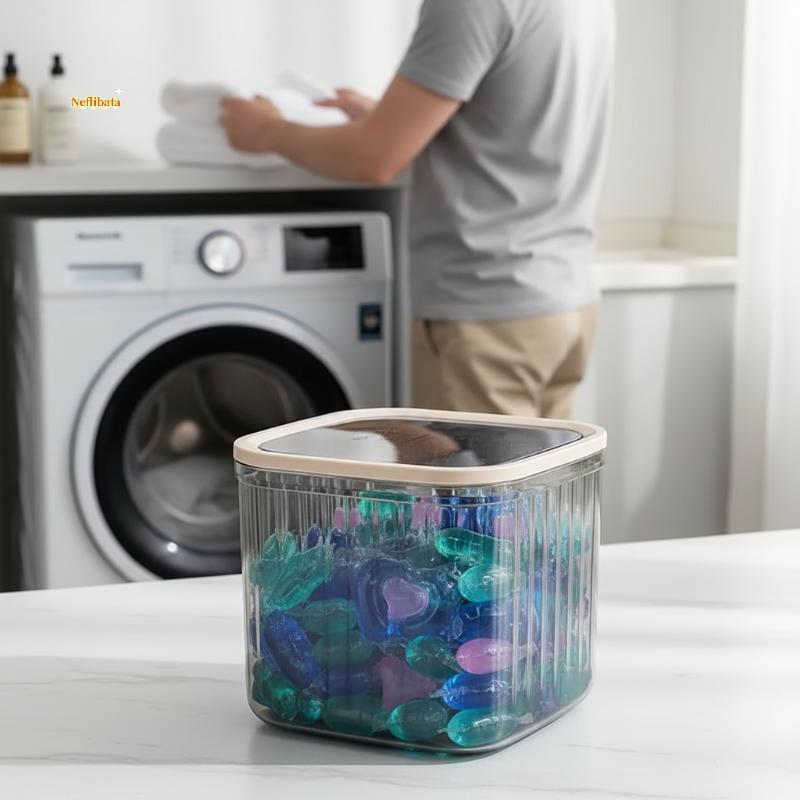 [Neflibita] Laundry Pods Container Laundry Room Organization Box, Laundry Powder Container for Laund