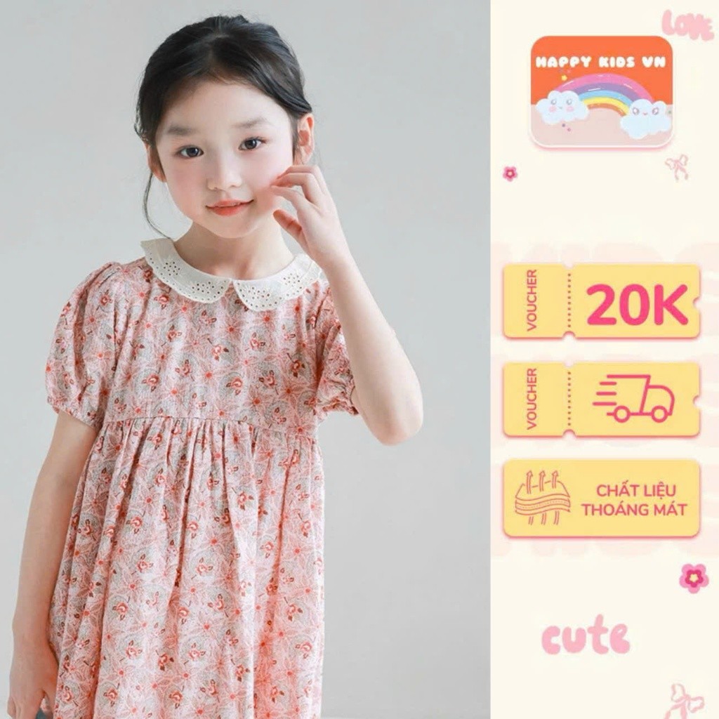 ชุดเดรสตุ๊กตาเด็กน่ารักคอปกลูกไม้สําหรับเด็กผู้หญิงตั้งแต่ 8-45กก. พรีเมี่ยม Happy Kids G77